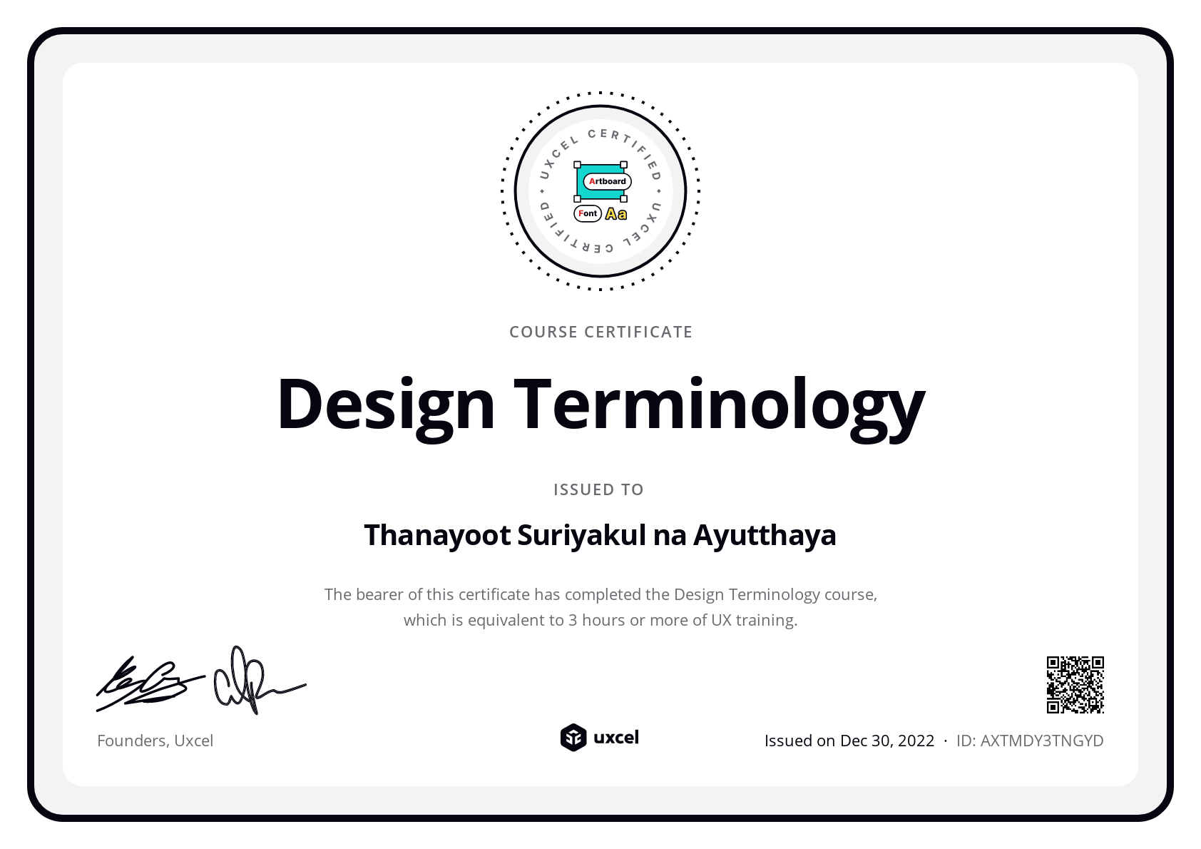 Thanayoot Suriyakul na Ayutthaya's certificate